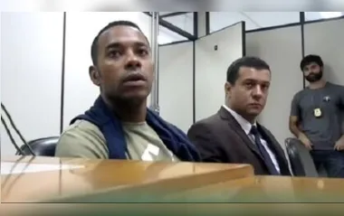 Robinho na audiência de custódia na Polícia Federal, em Santos