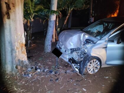 O carro bateu contra uma árvore no cruzamento das ruas Anu Coroca com Rua Andorinha do Rio